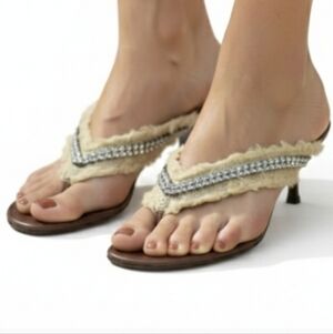 Dolce & Gabbana Vintage Rhinestone Cloth Mules Slides sz 39